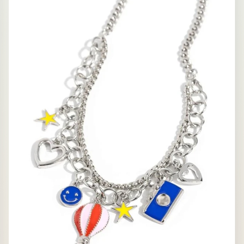 Paparazzi Silver and Red Charm Necklace with Playful Accents Tourist Timeline